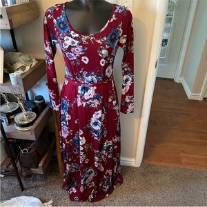 Pinkblush Maternity Blue Floral Sash Tie Burgundy Red Maxi Dress